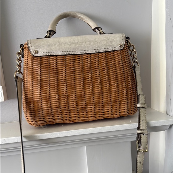Kate Spade Tan and Cream Satchel with Woven Wicker Design - Picture 14 of 17